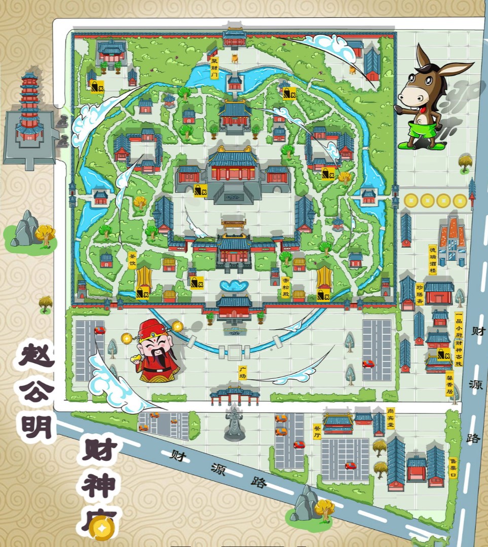 三伏潭镇寺庙类手绘地图