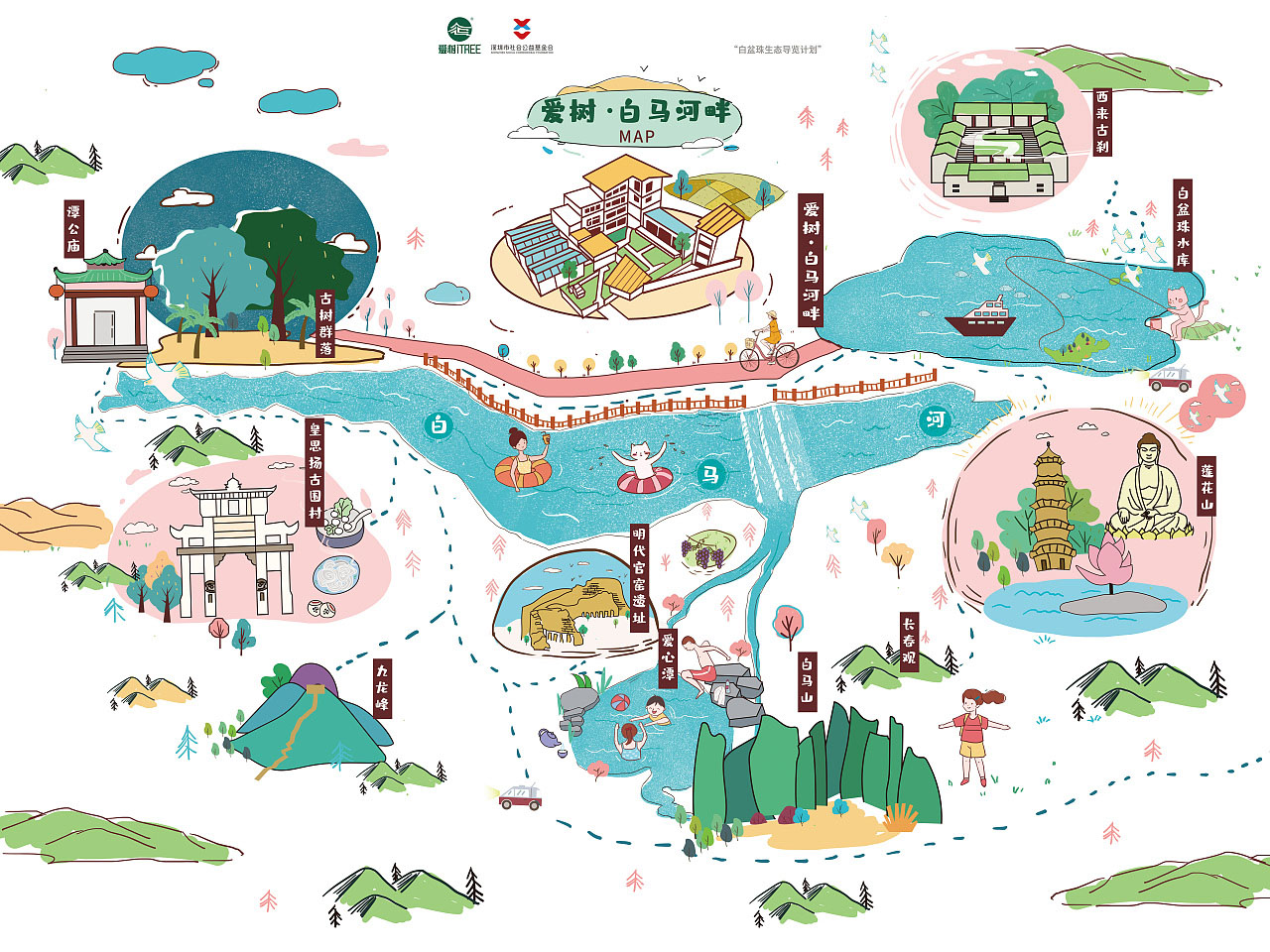 三伏潭镇手绘地图景区的艺术表现